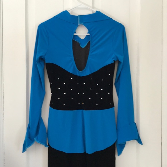 Black velvet & blue suit costume unitard - Picture 3 of 4
